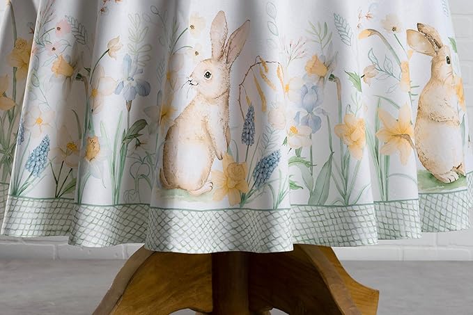 Maison d' Hermine Table Cloth Round Table 100% Cotton 69 Inches Tablecloth Reusable Decorative Everyday Use for Dining Room, Farmhouse, Home, Party, Festive & Wedding Spring Summer - Easter Dew