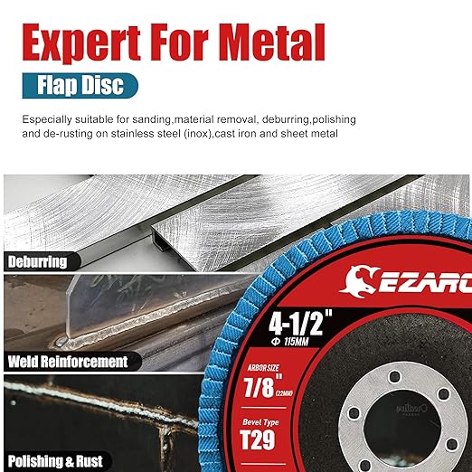 EZARC Flap Disc 20 Pack, 4.5" x 7/8", T29 Zirconia Abrasive Grinding Wheel, 40/60/80/120 Assorted Grits Flap Sanding Disc for Metal, Stainless Steel