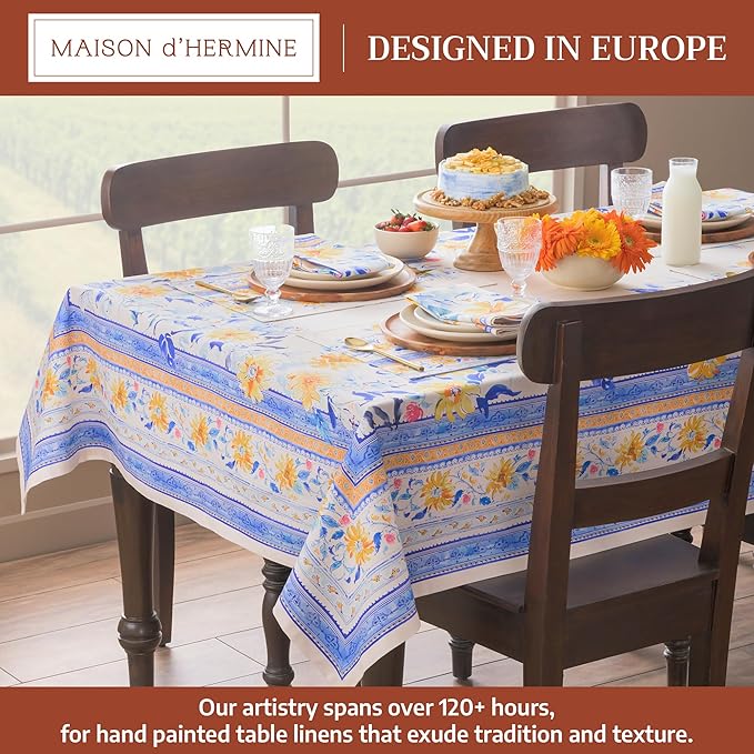 Maison d'Hermine Table Cloth Rectangle Table 100% Cotton Tablecloth for Dining Room, Farmhouse, Home, Hotel, Parties & Wedding - Ideal for Easter Decorations Spring & Summer (Girassol, 60" x 120")