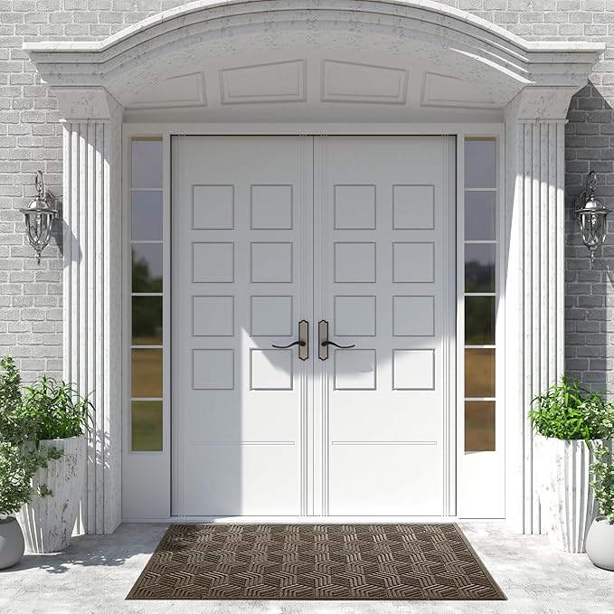 Yimobra Extra Large Door Mat 60x32, All-Season Waterproof Outdoor Mats for Front Door Entrance with Drainage Holes, Heavy Duty Non-Slip Doormat for Garage Patio Entryway Indoor, Brown