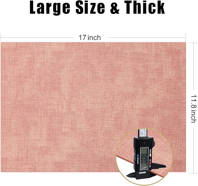 Homaxy Faux Leather Heat Resistant Placemats for Dining Table Set of 6, Waterproof Wipeable Washable PU Table Mats, Easy to Clean Anti-Slip Place Mats, 11.8" x 17", Pink
