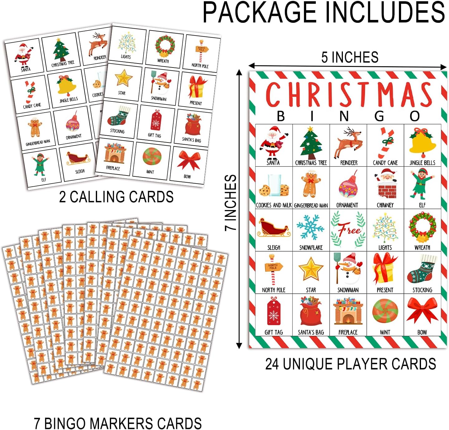 Christmas Bingo Cards, 24 Players Xmas Bingo Cards for Adults Large Group, Fun & Exciting Xmas Games for Family Activities, Classroom Party, Holiday Entertainment, Christmas Party Favors -09
