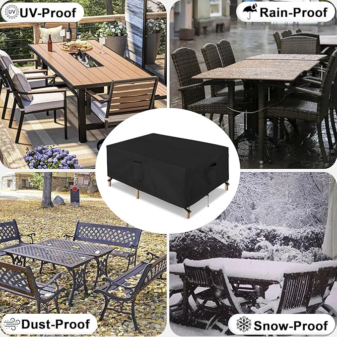 OutdoorLines Outdoor Waterproof Patio Table Furniture Set Covers - Rectangle Couch Sectional Cover Outside Weatherproof Patio Furniture Covering for Deck, Lawn and Backyard 90"L x 64"W x 28"H, Black