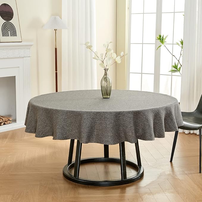 BALCONY & FALCON Round Tablecloth Washable Wrinkle Resistant and Water Proof Table Cloth Decorative Linen Fabric Tablecloths for Dining Parties Kitchen Wedding and Outdoor Use (Gray, 70" Round)