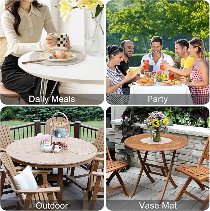 Homaxy Round Faux Leather Placemats and Coasters, Washable Dual-Side Table Mats, Wipeable Heat-Resistant Dining Place Mats for Outdoor and Indoor, Set of 8, Diameter 13 and 3.93 inch, Beige