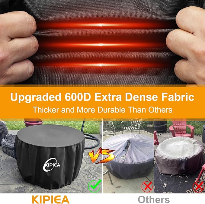 Kipiea Round Fire Pit Cover for Solo Stove Yukon - 100% Waterproof Smokeless Fire Pit Cover, Upgraded 600D Strong Tear and UV Resistant - 28" Dia X 16" H