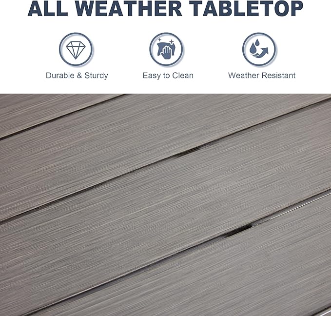 VICLLAX Patio Dining Table, Square Table Metal Outdoor Bistro Table with Rack for Balcony Garden Deck, 28inch Grey