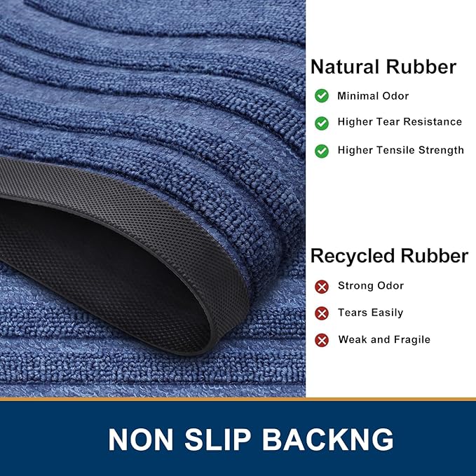 Buganda Front Door Mat Indoor Outdoor Entrance, Non-Slip Natural Rubber Doormats, Easy Clean, Low Profile, Dirt Trapper Entryway Floor Mats for Outside, Garages and Patios, 29.5x17, Blue