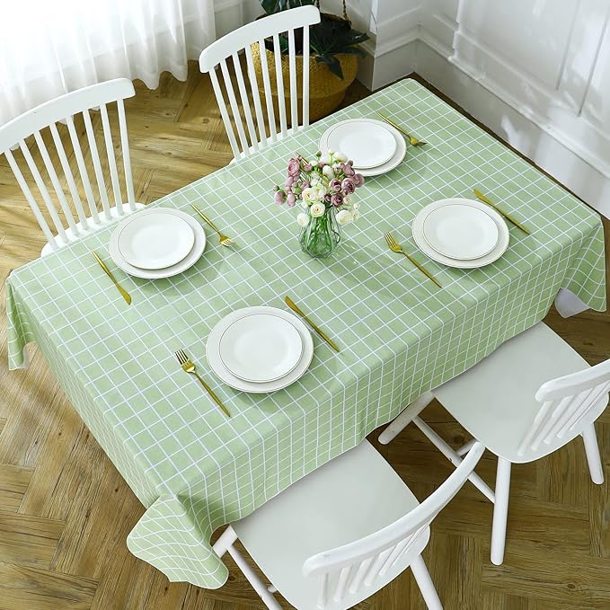 Romanstile Rectangle Vinyl Tablecloth, 100% Waterproof Oil-Proof Checkered Plastic Table Cloth, Heavy Duty Wipeable Table Covers for Dining, Camping, Picnic, Outdoor - 60 x 120 Inch, Green