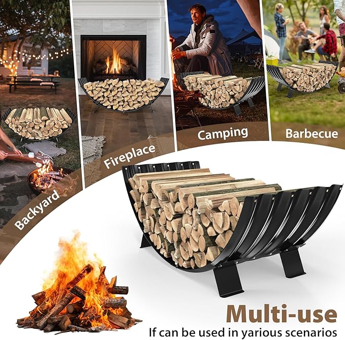 40 inch Diameter Sector Firewood Rack Storage -0.8MM Thick Galvanized Steel with Wave Pattern & 4 Stable Feet, Black Coated for Indoor/Outdoor Wood Storage (3.3FT Diameter)