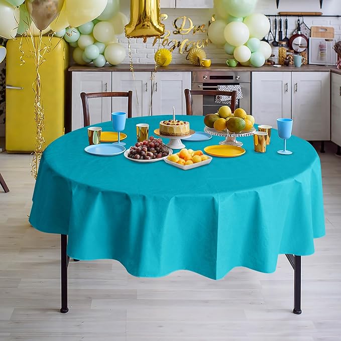 Nasitos 2 Pack Vinyl Tablecloth - Round 60 Inch, Plastic Teal Table Cloths with Flannel Backing, Stain Resistant, Decorative Fabric Tablecloths for Dining Table, Buffet Parties and Camping