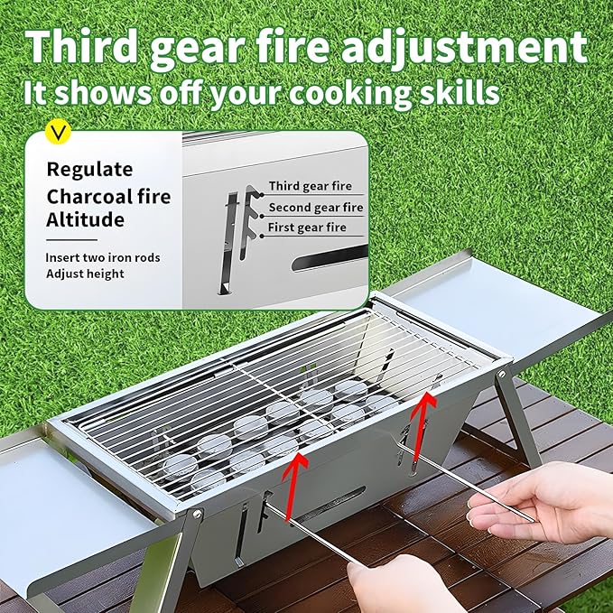 Stainless Steel Grill for Home Indoor Outdoor Camping Charcoal Convenient Folding BBQ Grill Silver Stand