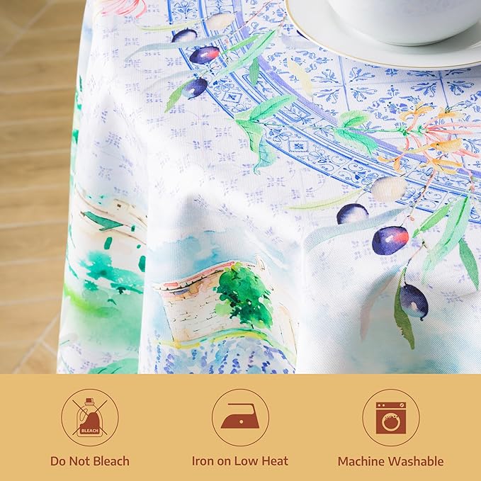 Maison d'Hermine Premium Table Cloth Round Table 100% Cotton 70 Inches Tablecloth Reusable Decorative Everyday Use for Dining Room, Farmhouse, Home, Party, Festive & Wedding - Luberon