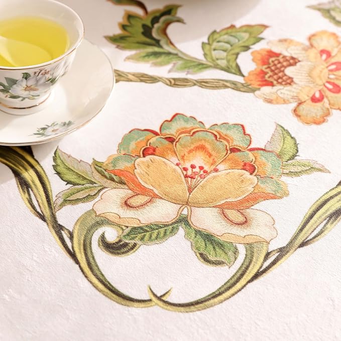 patdrea Designer Vintage Linen Rectangle Tablecloth,French Floral Tablecloths,Wrinkle Free Table Cloth,Decorative Table Cover Cloth for Kitchen,Dining,Tea Party,Home,Christmas,63"*110"
