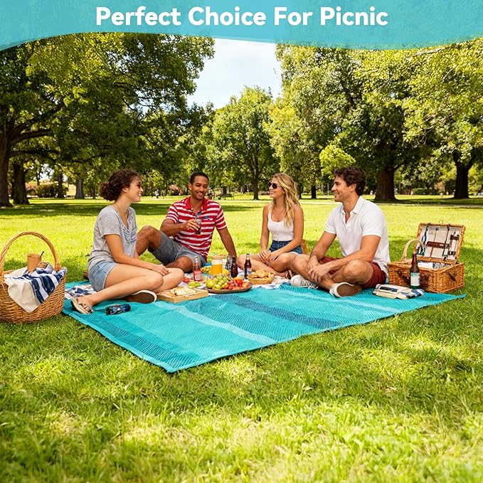 UKISS Outdoor Rug Carpet，Reversible Portable Plastic Straw Camping Rugs， 8' x 10' Waterproof Mat， Large Outdoor Area Rugs for Patio，RV, Picnic, Backyard, Deck, Balcony, Porch, Beach, Green