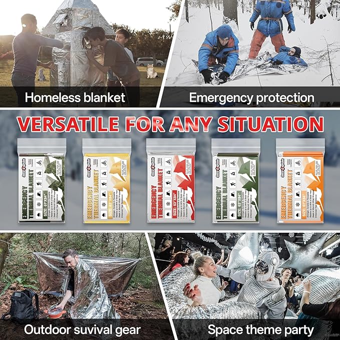 SecuCaptain Survival Emergency Thermal Blankets: 50 Pack Extra Large 84” x63” Space Mylar Blanket Kit for Outdoor Cold Winter Camping Hiking Car Bug Out Bag or First Aid