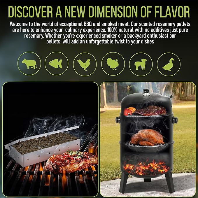 Grill Armor 100% All-Natural Rosemary Pellets for Smokers, Charcoal, Gas Grills, Smoking Gun, Mix with Other Wood Pellets – BBQ, Bake, Roast, Grill, 1lb Bag Lasts 25-30 Hours