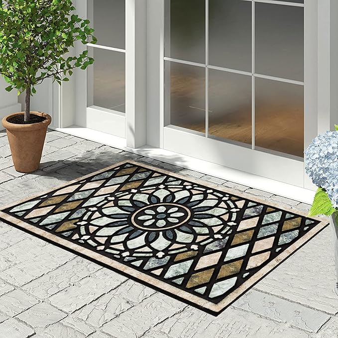 CHICHIC Welcome Door Mat 17x 30 Inch Front Doormat Outdoors for Home Entrance Outdoors Mat for Outside Entry Way Doormat Entry Rugs, Heavy Duty Non Slip Rubber Back Low Profile, Flower