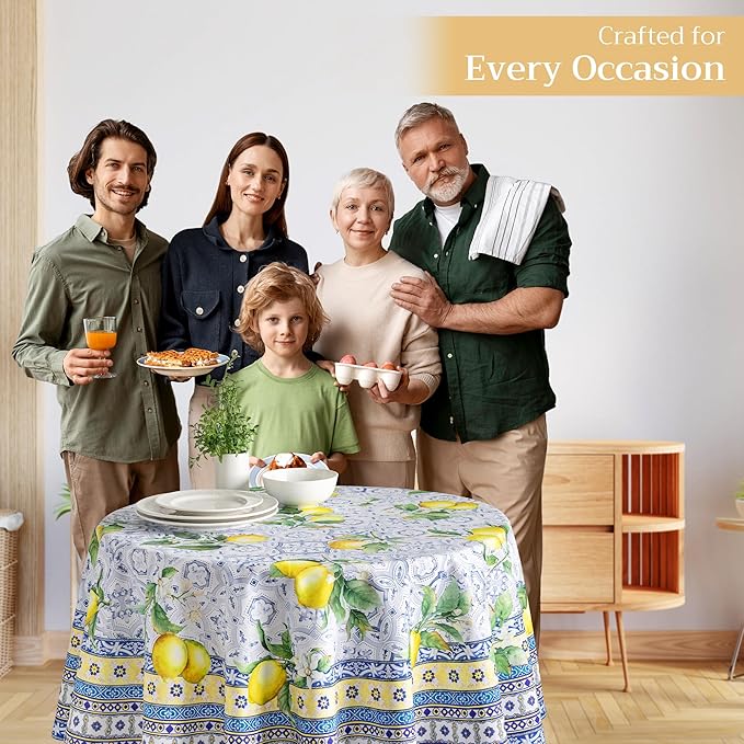 Maison d' Hermine Table Cloth Round Table 100% Cotton 69 Inches Tablecloth Reusable Decorative Everyday Use for Dining Room, Farmhouse, Home, Party, Festive & Wedding Spring Summer - Citrus