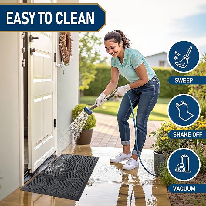 Smiry Front Door Mat Outside Entrance, Heavy Duty Outdoor Indoor Mat, Natural Rubber Doormat, Non Slip, Trap Dirt and Moisture, Easy Clean, Low Profile Patio Porch Entryway Mat, 35x23, Dark Grey