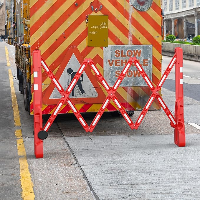 RELIANCER Expandable 7.41ft Safety Barricade,Retractable Security Barrier Water Filled Weighted Base,Adjustable Traffic Barricades,Outdoor Crowd Control Barriers,Driveway Isolation Gate,Garden Fence