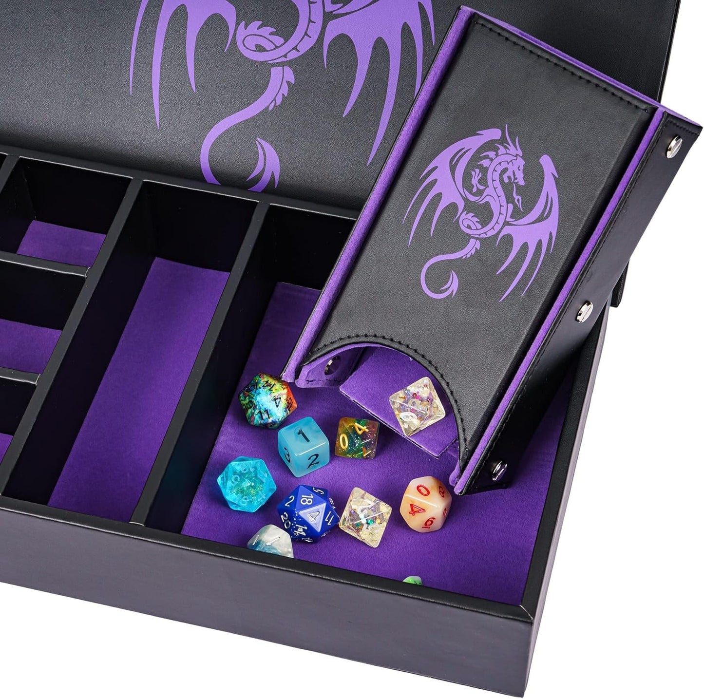 4 in 1 Dice Storage Box, Portable Dice Tower D&D Rolling Tray Leather Holder Case for Role Playing Games and Other Tabletop Game