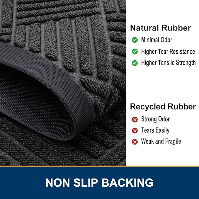 Smiry Front Door Mat Outside Entrance, Heavy Duty Outdoor Indoor Natural Rubber Doormat, Non Slip, Trap Dirt and Moisture, Easy Clean, Low Profile Patio Porch Entryway Mat, 47x23, Black