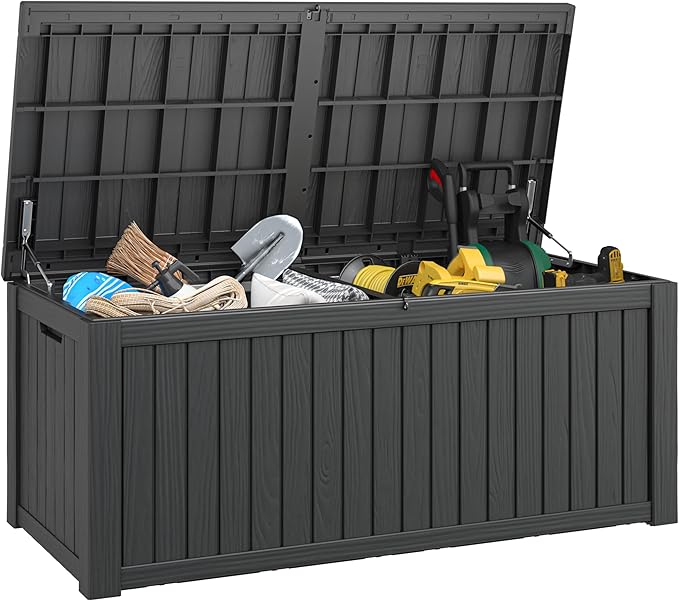 150 Gallon Outdoor Storage Box, Resin Deck Boxes Outdoor Waterproof For Patio Furniture, Garden Tools, Pool Supplies, Durable And UV Resistant, Lockable