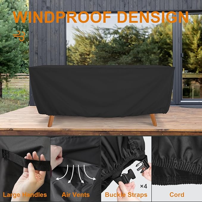 Tempera Patio Furniture Cover,Outdoor Table And Chair Covers Waterproof, Outdoor Dining Set Cover,Heavy Duty Rectangle Patio Furniture Covers, 128''L x 82''W x 27.8''H, Space Grey
