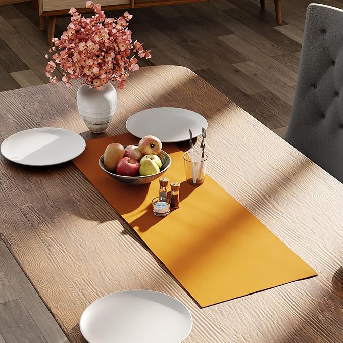 Encasa XO Table Runner 13"x36" Long | Cotton Canvas Fabric | Mango Solid Color | Machine Washable & Durable