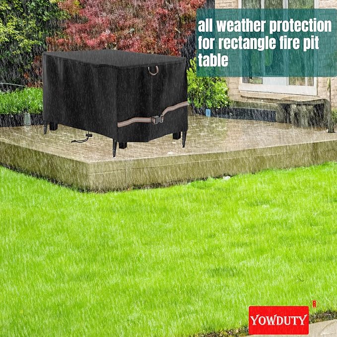 Rectangular Propane Gas Fire Pit Table Cover 48x28x24 In, Waterproof Heavy Duty 600D Rectangle Outdoor Fireplace Cover 48 In, All-weather Protection For Patio Firepit Table 45-48 In