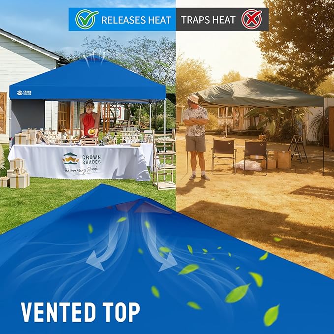 CROWN SHADES 10x10 Pop Up Canopy with 1 Side Wall - Beach Tent with One Push Setup - Outdoor Sun Shade for Events, Parties, Camping - Gazebo with STO-N-Go Cover Bag (Blue)