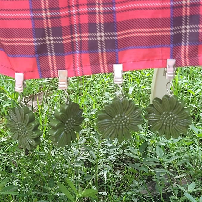 TwoFish Home Set of 4 Green Sunflower Resin Tablecloth Weights Clips Green Sunflower Handicraft Tablecloth Clamps Pack of 4