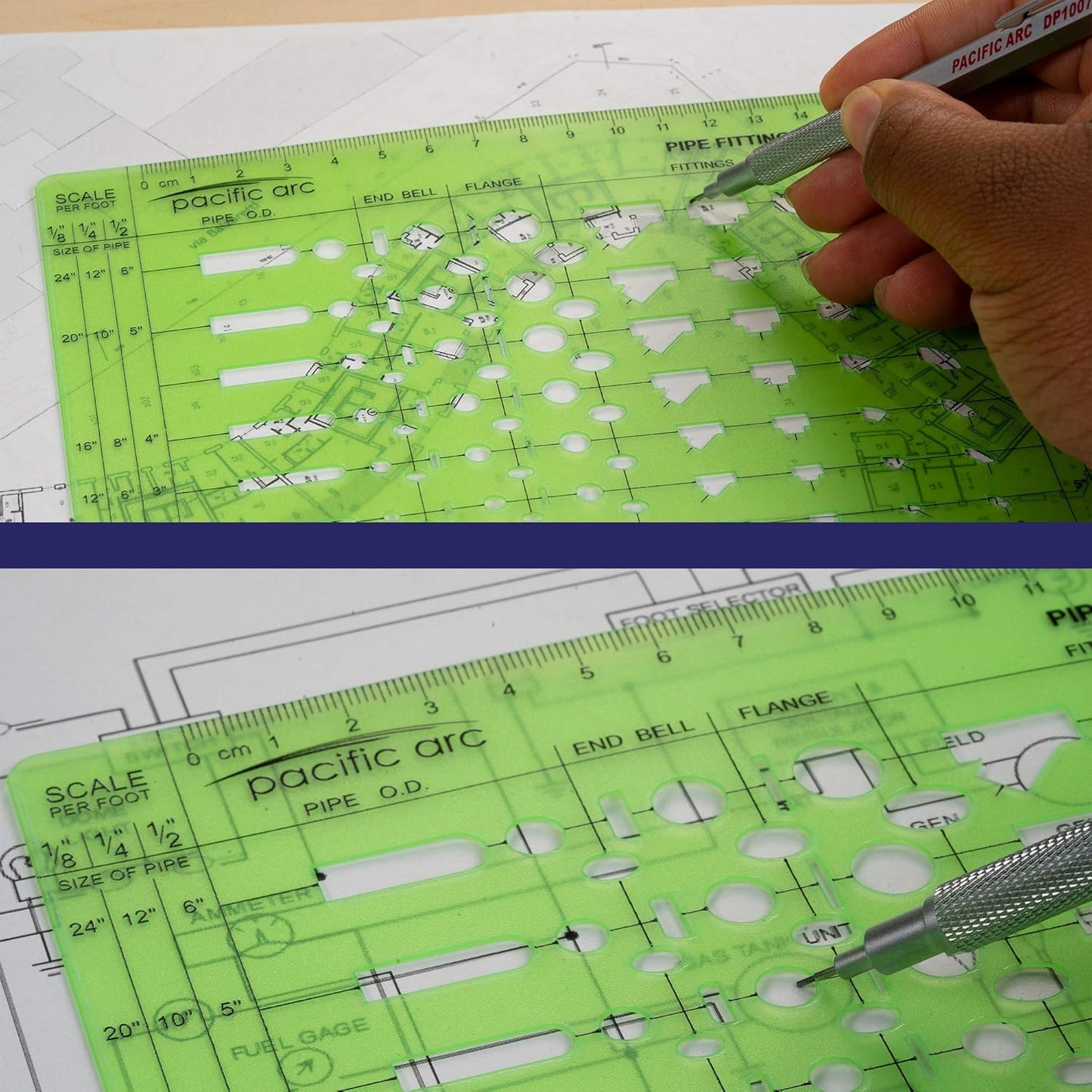 Pacific Arc Pipe Fitting Template Guide, with Pipe O.D., End Bell, Flange, and Fittings