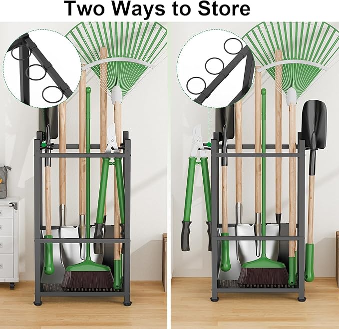 Garden Tool Organizer, Metal Yard Tool Tower Rack for Garage Organization and Storage, Heavy Duty Garden Tool Organizer for Yard, Patio, Shed, Indoors and Outdoors(Black)