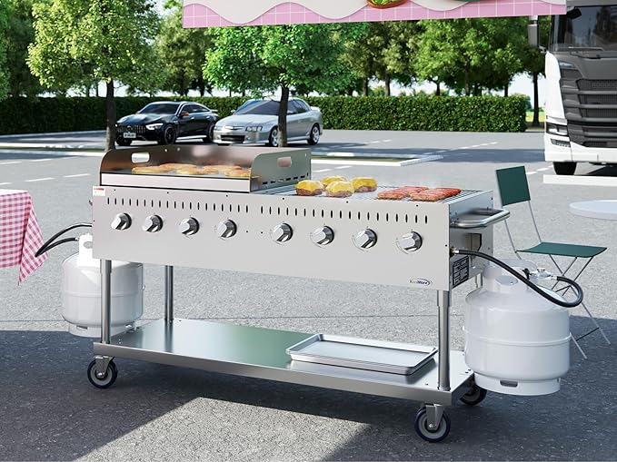 60 in. 8-Burner Commercial Outdoor Propane Gas Grill with 30 in. Griddle in Stainless-Steel, ETL Listed (CGKIT6-G30)