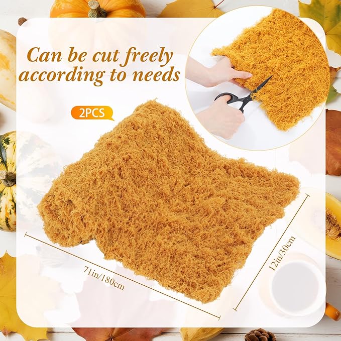 Zeyune 2 Pcs Fake Moss Table Runner for Crafts 12'' x 71'' Artificial Moss Sheet Roll Waterproof Carpet Blanket for Wall Roof Garden Wedding Birthday Party Table Decoration (Yellow)