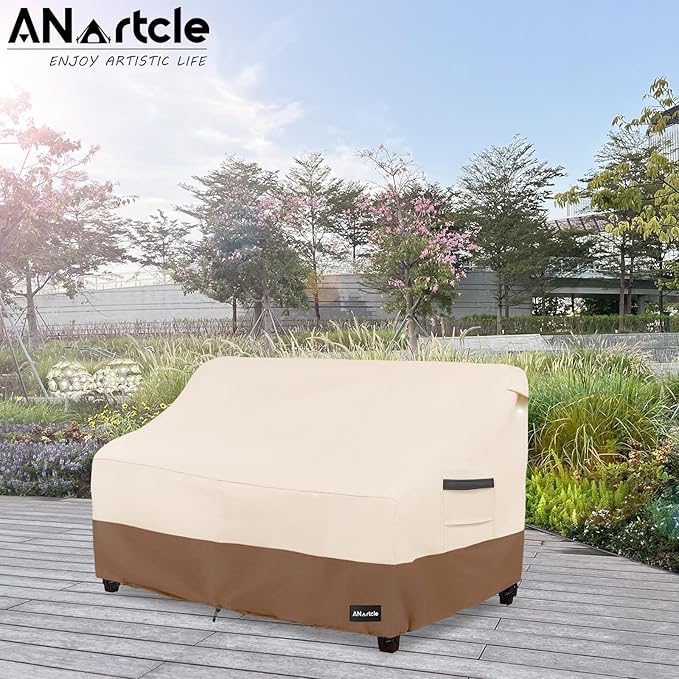 2-Seater Patio Loveseat Cover,60W x 34D x 30H Inches Outdoor Couch Cover,100% Waterproof Heavy Duty Patio Sofa Covers,Patio Furniture Covers,Beige&Brown