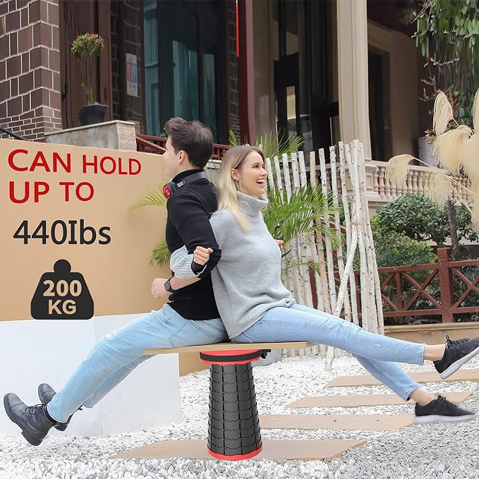 ALEVMOOM Telescoping Stool with Cushion, Portable Collapsible More Sturdy Capacity 440Ib, Retractable Collapsible Camping Adjustable Folding Stool for Hiking Garden BBQ