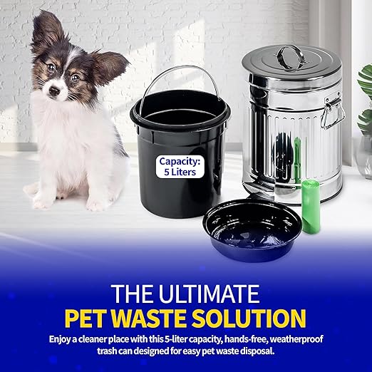 Pet Fit For Life 11" Tall Galvanized Steel Trash Can - Features Step Foot Pedal, Lid Lift - Plastic Inner Lining & Custom Liner Bags - Weather-Resistant, Covered Bin for Lawn & Yard (5L/1.3 Gallons)