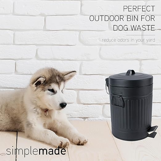 SIMPLEMADE Round Step Trash Can, Stainless Steel with Lid, Small Metal Wastebasket/Garbage Can for Bathroom, Office, Black, 5 Liter / 1.3 Gallon -