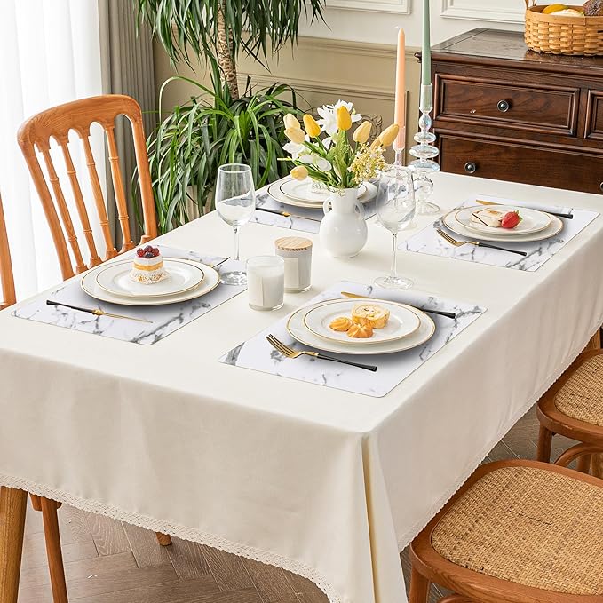Romanstile Vinyl Placemats Set of 6-12 X 17 Inch - Heat Resistant Place Mats 100% Waterproof Oilproof Wipeable Reversible Faux Leather Table Mats for Kitchen, Dining, Party, Outdoor, Marble