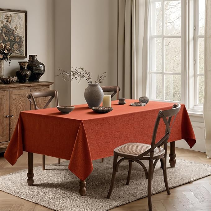 MIULEE Burnt Orange Linen Polyester Tablecloth Fall Thanksgiving 60x104 Inch Rectangle Table Cloth Waterproof,Stain Resistant & Wrinkle Resistant for Dining Party Wedding