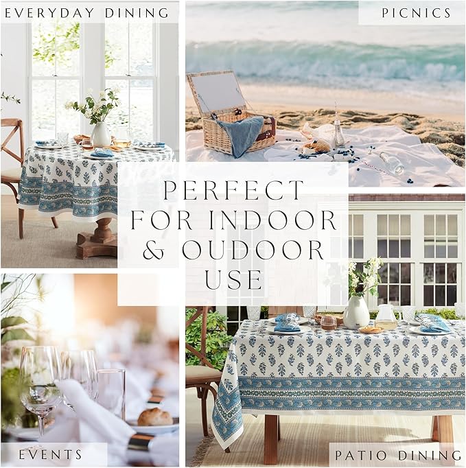 Elrene Home Fashions Tropez Paisley Block Print Coastal Stain & Water Resistant Indoor/Outdoor Cloth Dinner Napkins, Set of 4, 17"x17"