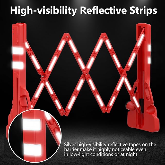 RELIANCER Expandable 7.41ft Safety Barricade,Retractable Security Barrier Water Filled Weighted Base,Adjustable Traffic Barricades,Outdoor Crowd Control Barriers,Driveway Isolation Gate,Garden Fence