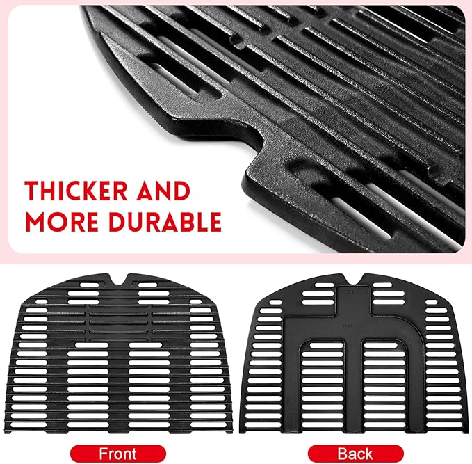 GGC 7646 7584 Grill Grates for Weber Q3200 Q320 Q300 Q3000 Q3100 Gas Grills, 17.8" x 25" Cast Iron Cooking Grates for Weber 586002 57060001 404341 Grill, 2PCS Replacement Accessories for Webber Baby Q