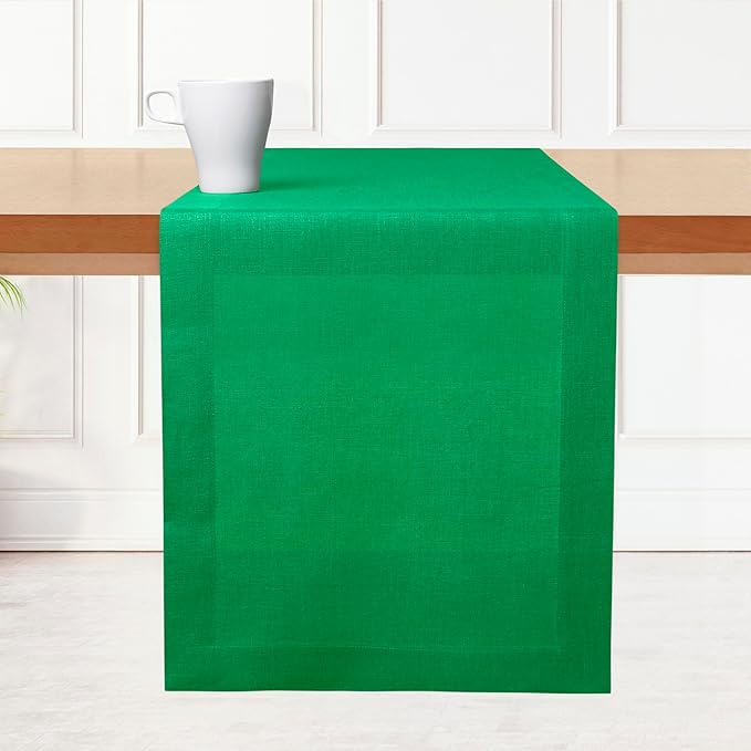 D'Moksha Homes Linen Kelly Green Table Runner 120 Inches Long - 100% Pure Linen Dining Table Runner 14 x 120 Inch for Winter, Holiday - Machine Washable