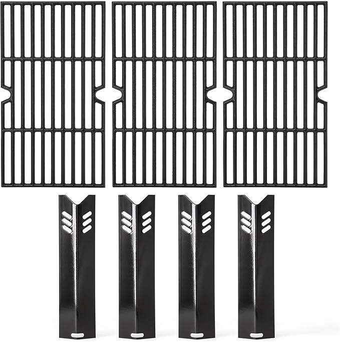Grill Replacement Parts for Dyna Glo DGF493BNP, DGB494SPB, Backyard BY13-101-001-12, Uniflame GBC1343WP-U, Heat Plates Tents and Cast Iron Grill Grates Replacement for Dyna-Glo 4 Burner