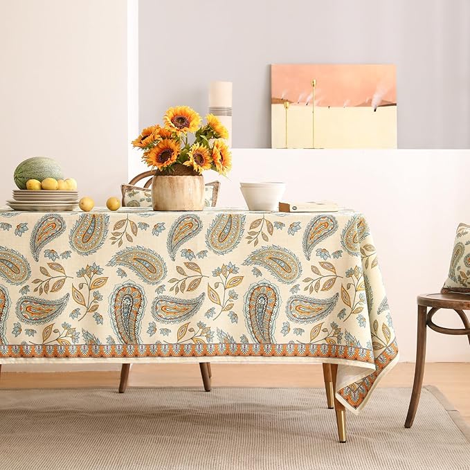 patdrea Designer Vintage French Rectangle Table Cloth,Italian Floral Wrinkle Free Farmhouse Tablecloth,Decor Table Cover for Kitchen Dining,Christmas,Tea Party,Thanksgiving,55"x79"-Lysaniya