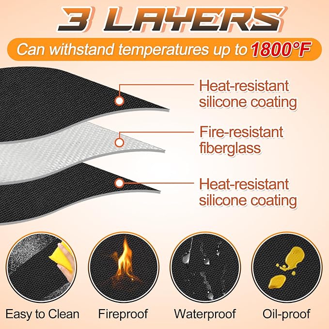 Apipi 47'' Fire Pit Mat Compatible with Solo Stove Bonfire - Fireproof Grill Mat Deck Patio Protector, 3-Layer Reusable Easy to Clean Round BBQ Mat for Outdoor Camping Accessories, Black